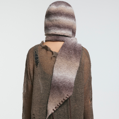 Coffee Gradient Knit Beret with Scarf