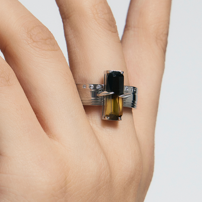 Bone Record Pattern Gradient Tourmaline Ring