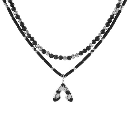 Punk Moth Double-layer Beaded Necklace