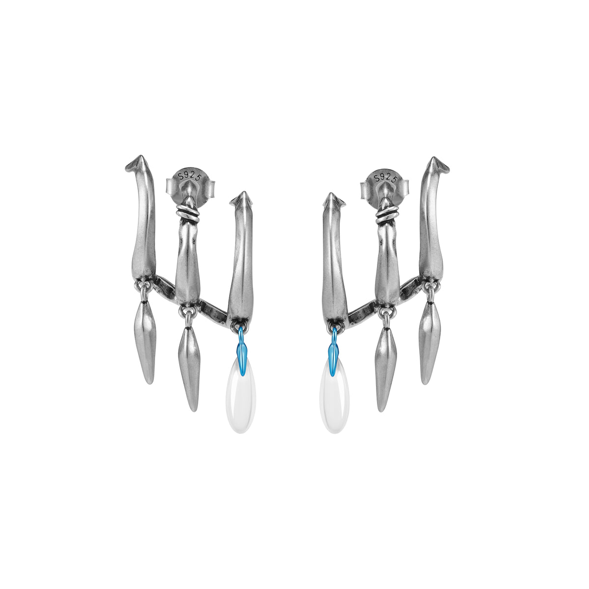 S925 Booby Bird Triple Ring Feather Ear Stud（Single）