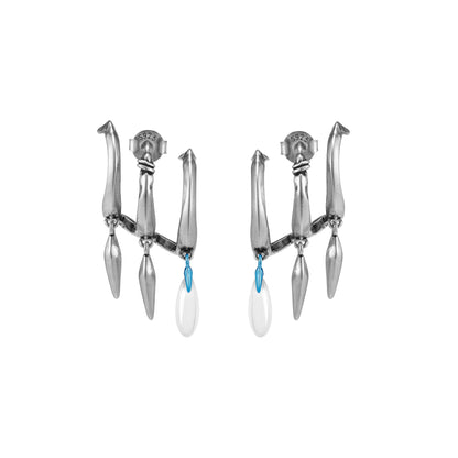 S925 Booby Bird Triple Ring Feather Ear Stud（Single）