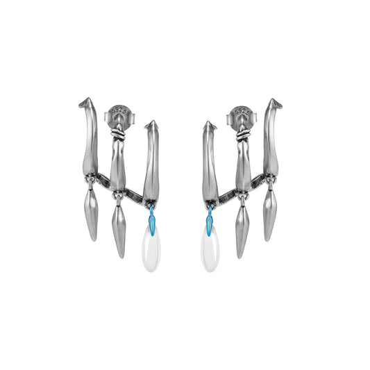 S925 Booby Bird Triple Ring Feather Ear Stud（Single）