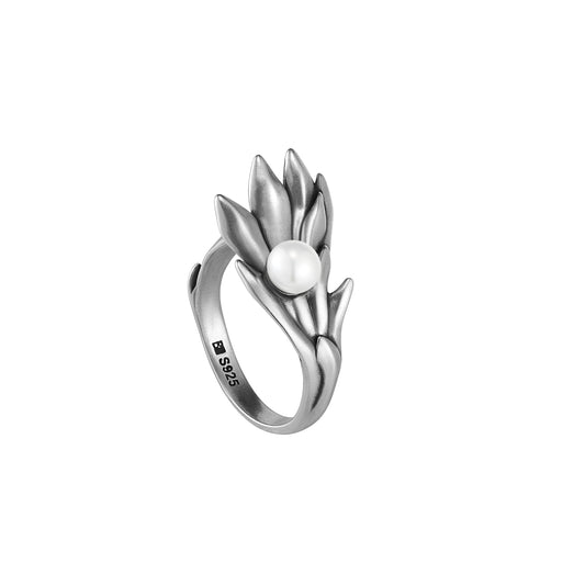 S925 Booby Bird Wing‑Wrapping Pearl Ring