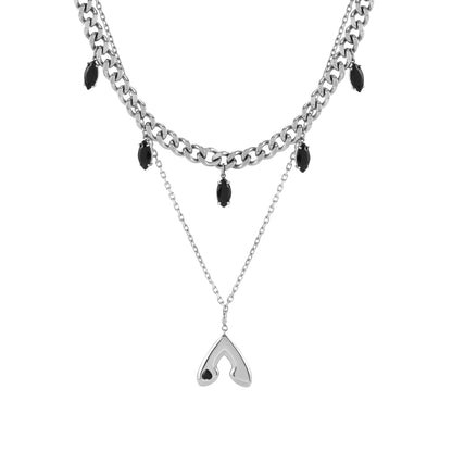 Punk Moth Double-layer Zircon Necklace
