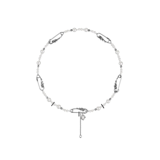 S925 Booby Bird Pin Pearl Necklace