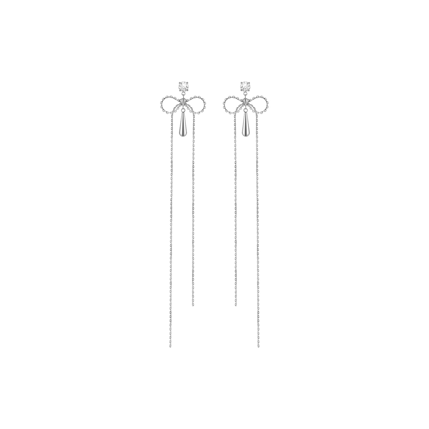 Ribbon Bow Zircon Drop Earrings