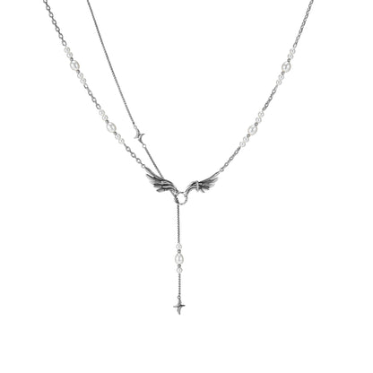S925 Booby Bird Wing Pearl Necklace
