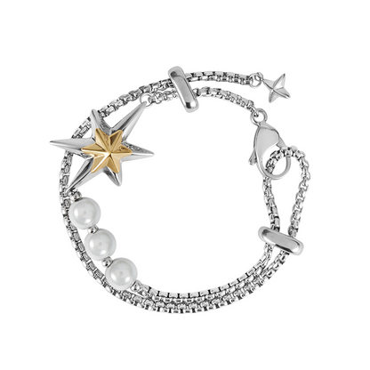 Star of Bethlehem Gold And Silver Color-Blocked Adjustable Christmas Star Bracelet