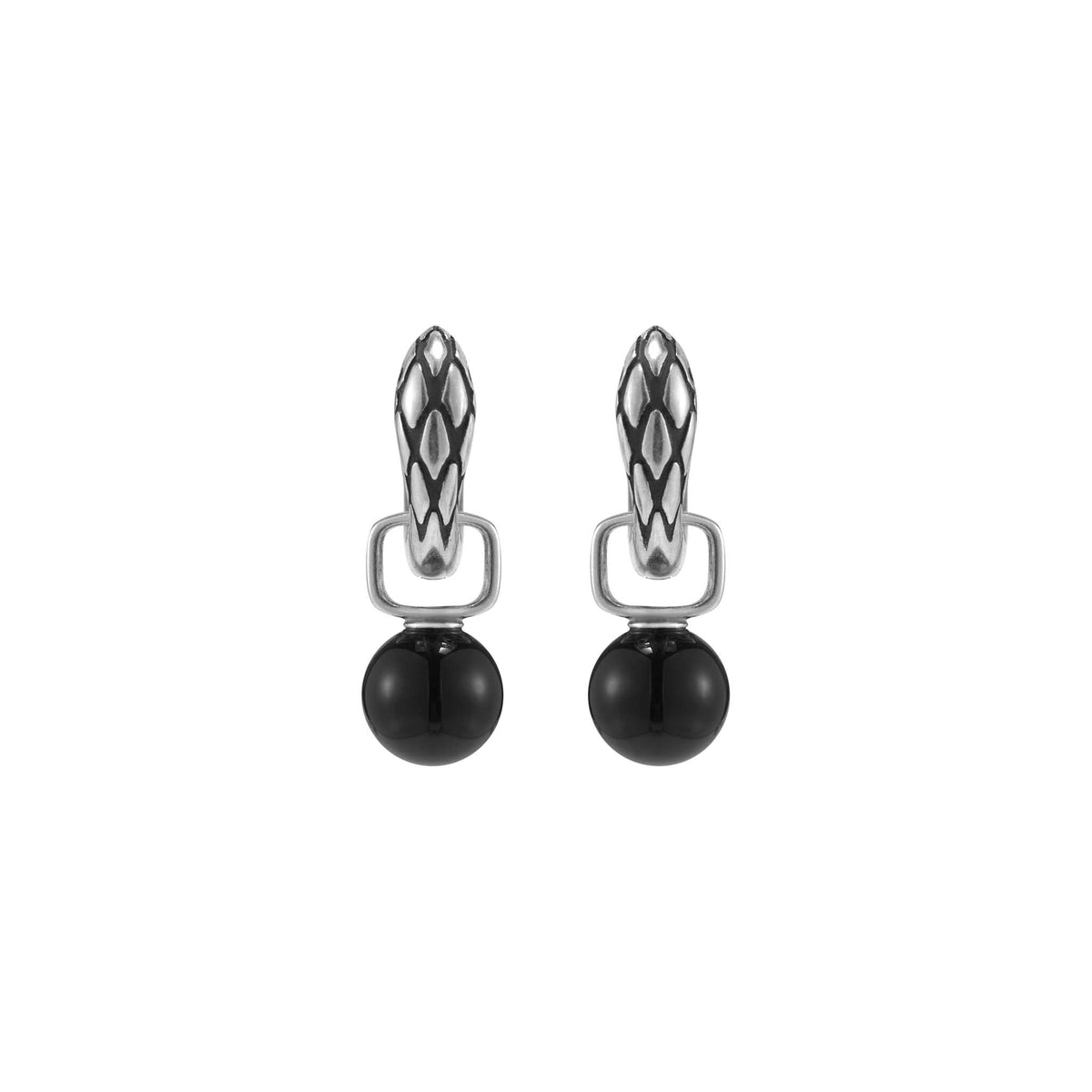 S925 Double-Headed Serpent Black Onyx Hoop Earrings, view 1