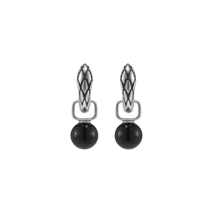 S925 Double-Headed Serpent Black Onyx Hoop Earrings, view 1