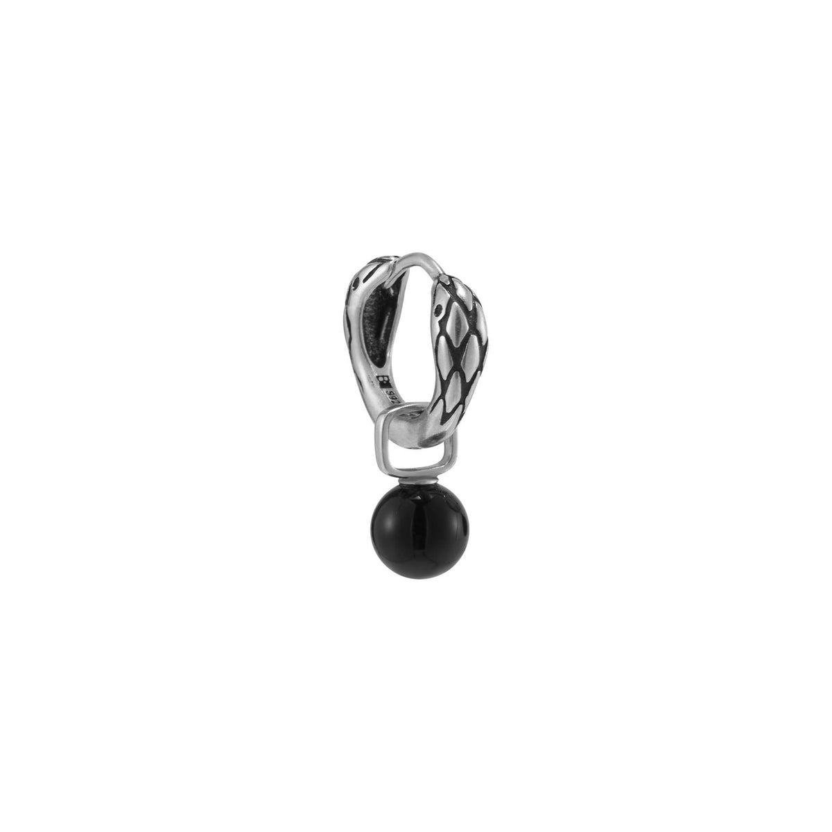 S925 Double-Headed Serpent Black Onyx Hoop Earrings, view 4