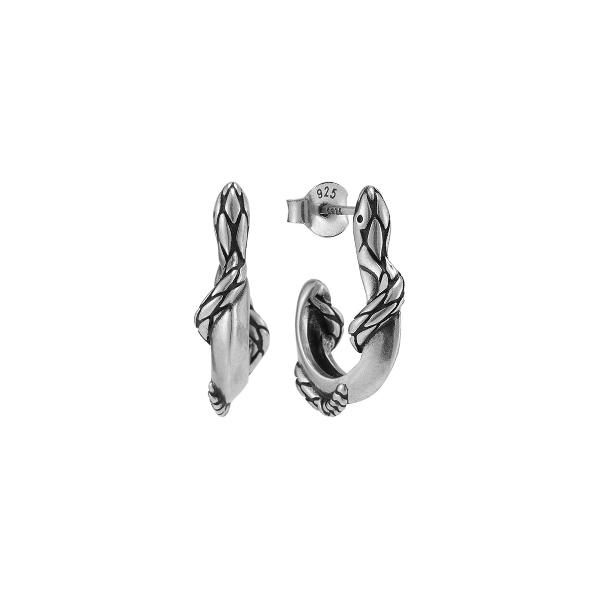 S925 Coiled Serpent Hoop Earring (Single), view 5