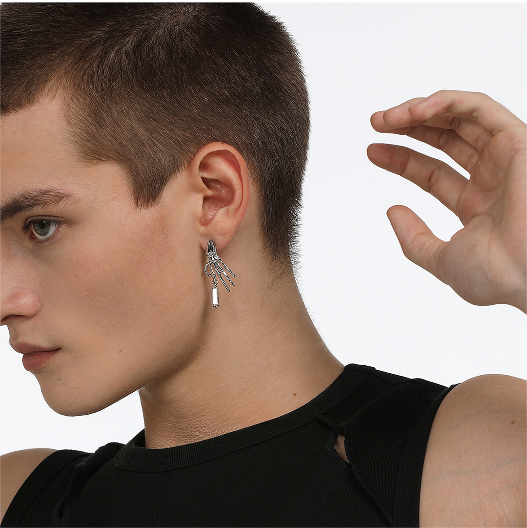 The X-Files Skeleton Hand and Square Diamond Pendant Earrings
