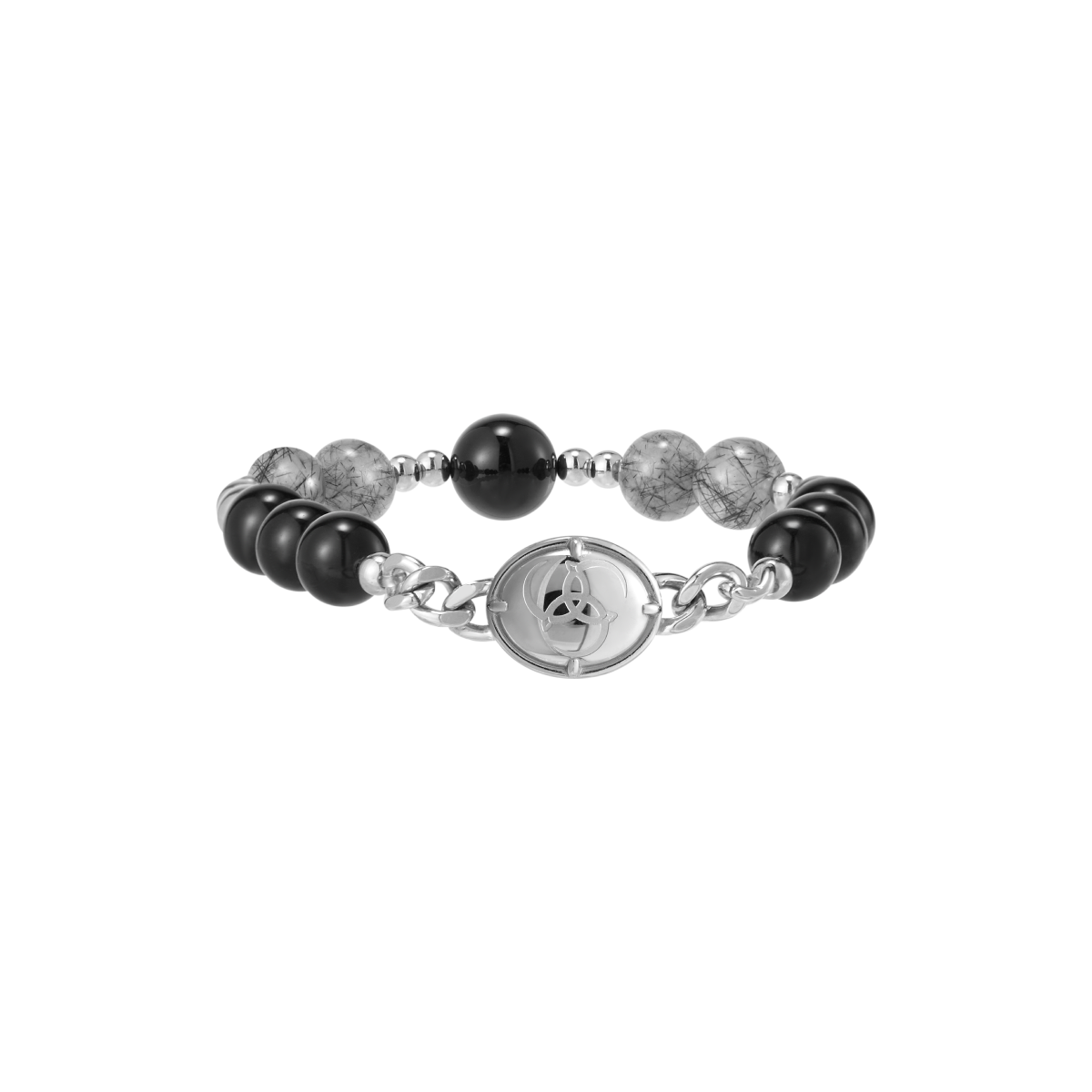 Triple Serpent Ring Black Onyx Chain Bracelet