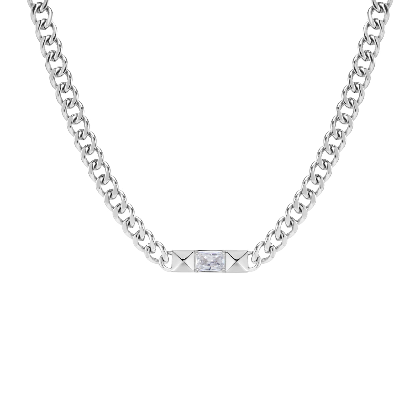 Studded Square-Cut Cuban Chain Necklace