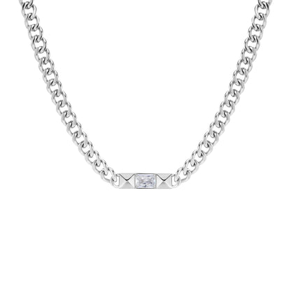 Studded Square-Cut Cuban Chain Necklace