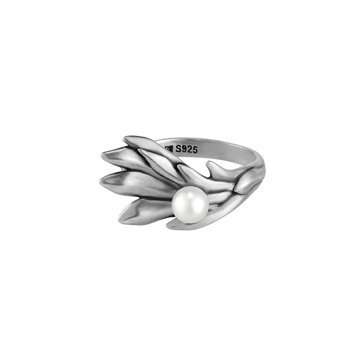 S925 Booby Bird Wing‑Wrapping Pearl Ring