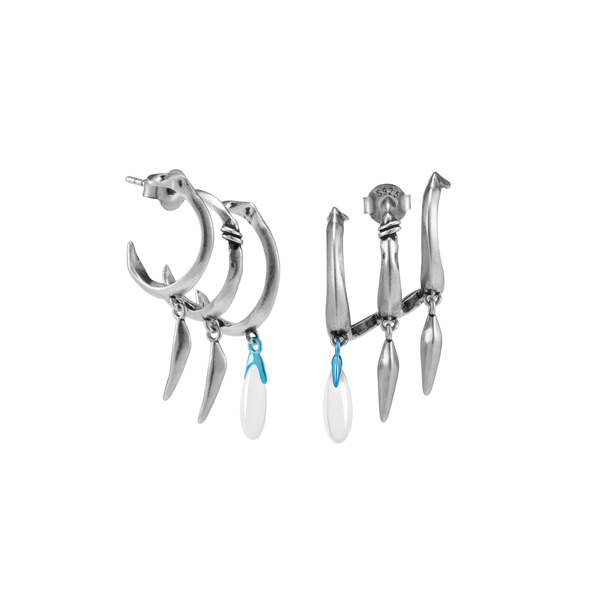 S925 Booby Bird Triple Ring Feather Ear Stud（Single）