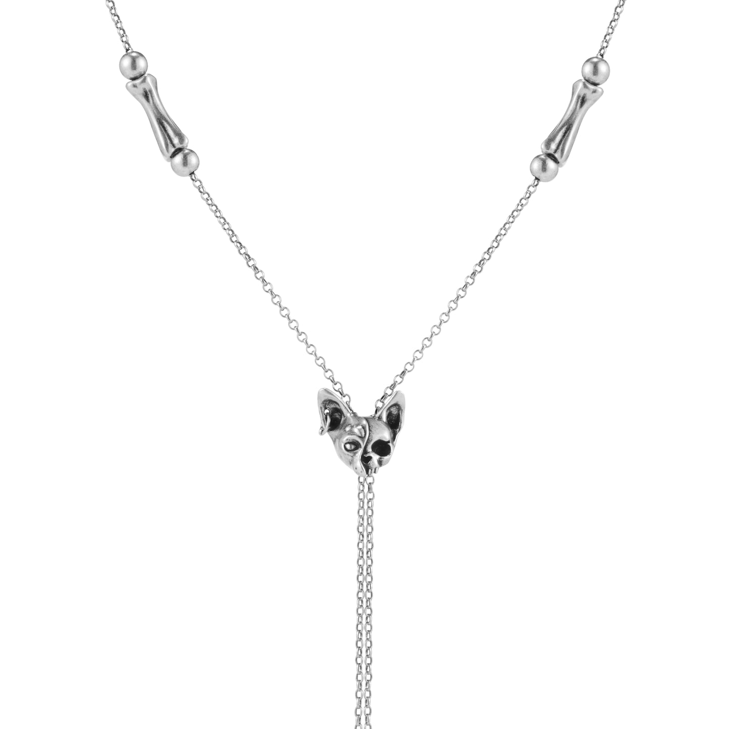 Night Cat Skull Adjustable Sweater Necklace