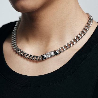 Studded Square-Cut Cuban Chain Necklace