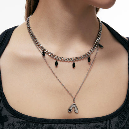Punk Moth Double-layer Zircon Necklace