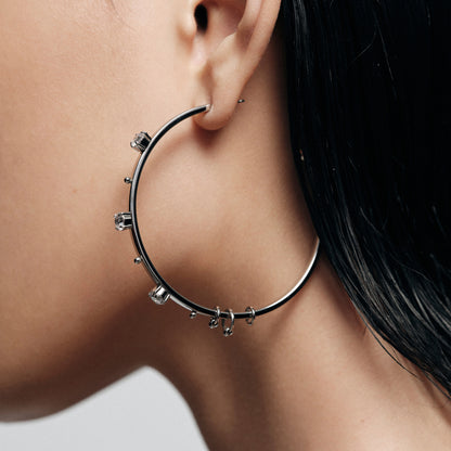 Pierced Crystal-Set Large Hoop Earrings