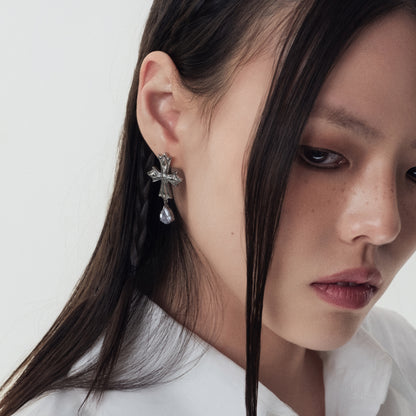 Crossflower Pendant Stud Earrings