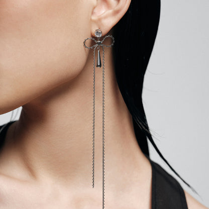 Ribbon Bow Zircon Drop Earrings