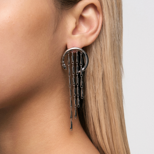 Snake Hoop Tassel Earrings