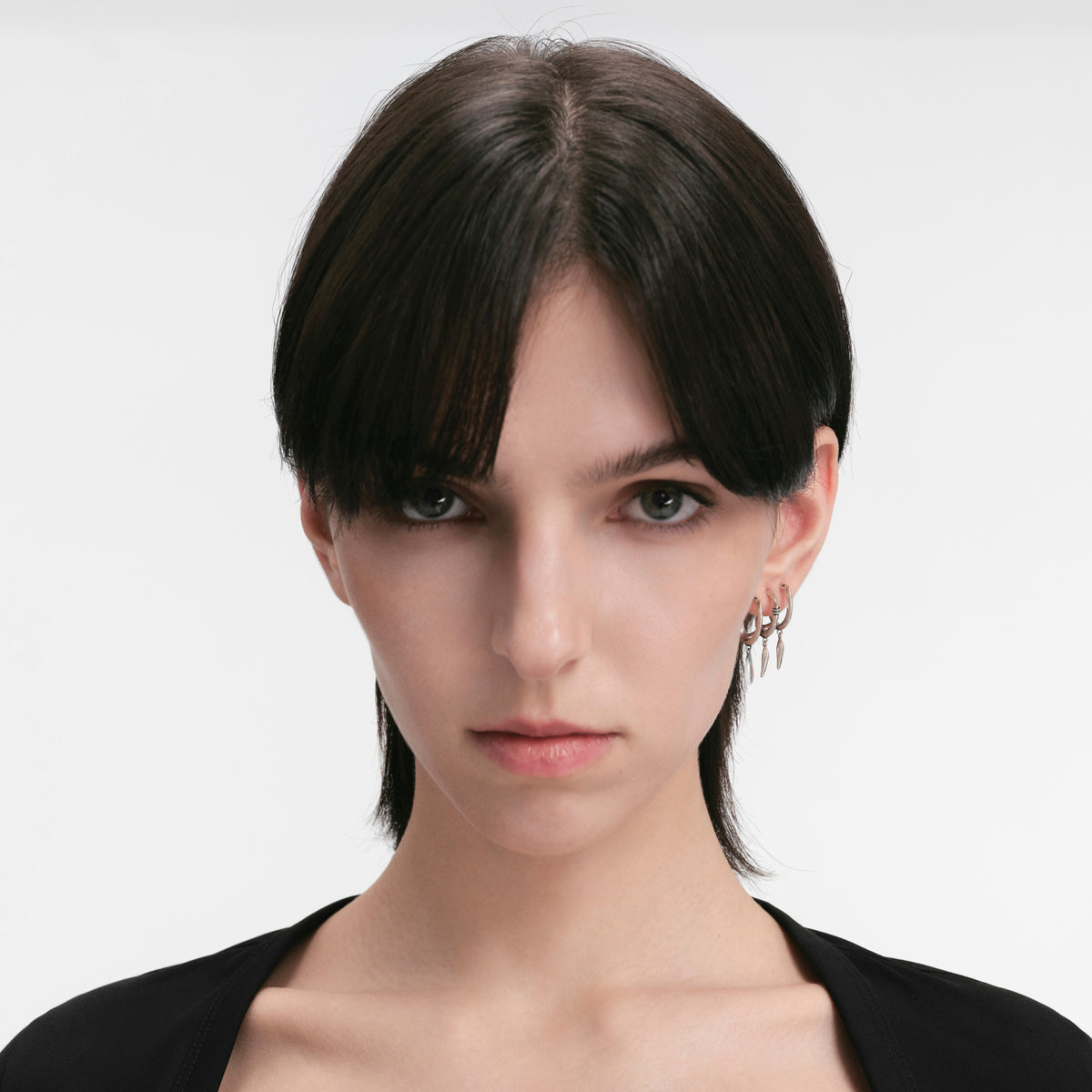 S925 Booby Bird Triple Ring Feather Ear Stud（Single）