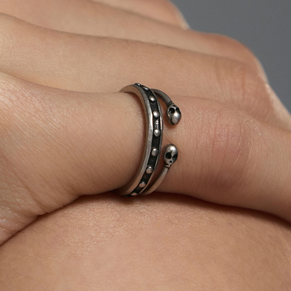 S925 Double-Layer Skull Pinky Ring