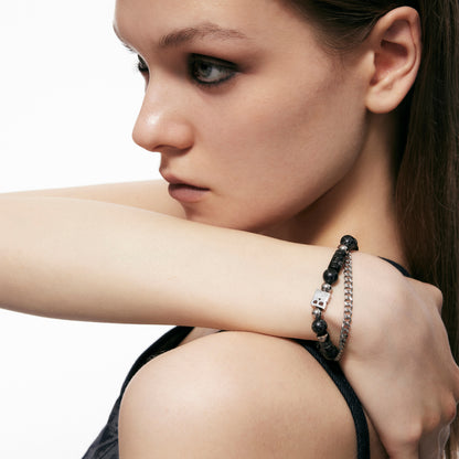 LOGO Tag Beaded Double-layer Bracelet