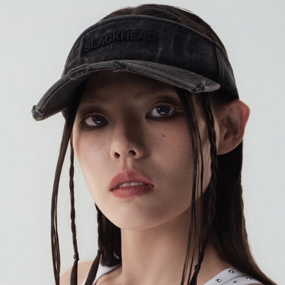 Denim Lace-Up Open-Top Cap