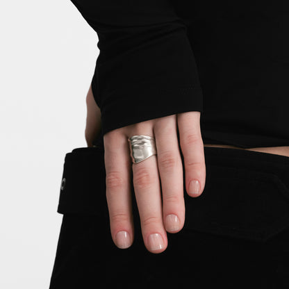 S925 Booby Bird Wing Wide Band Ring