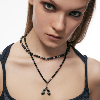 Punk Moth Double-layer Beaded Necklace