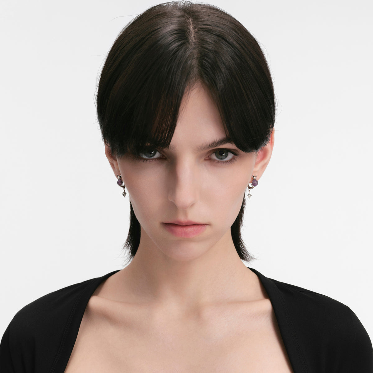 S925 Night Cat Hoop Silver Earrings