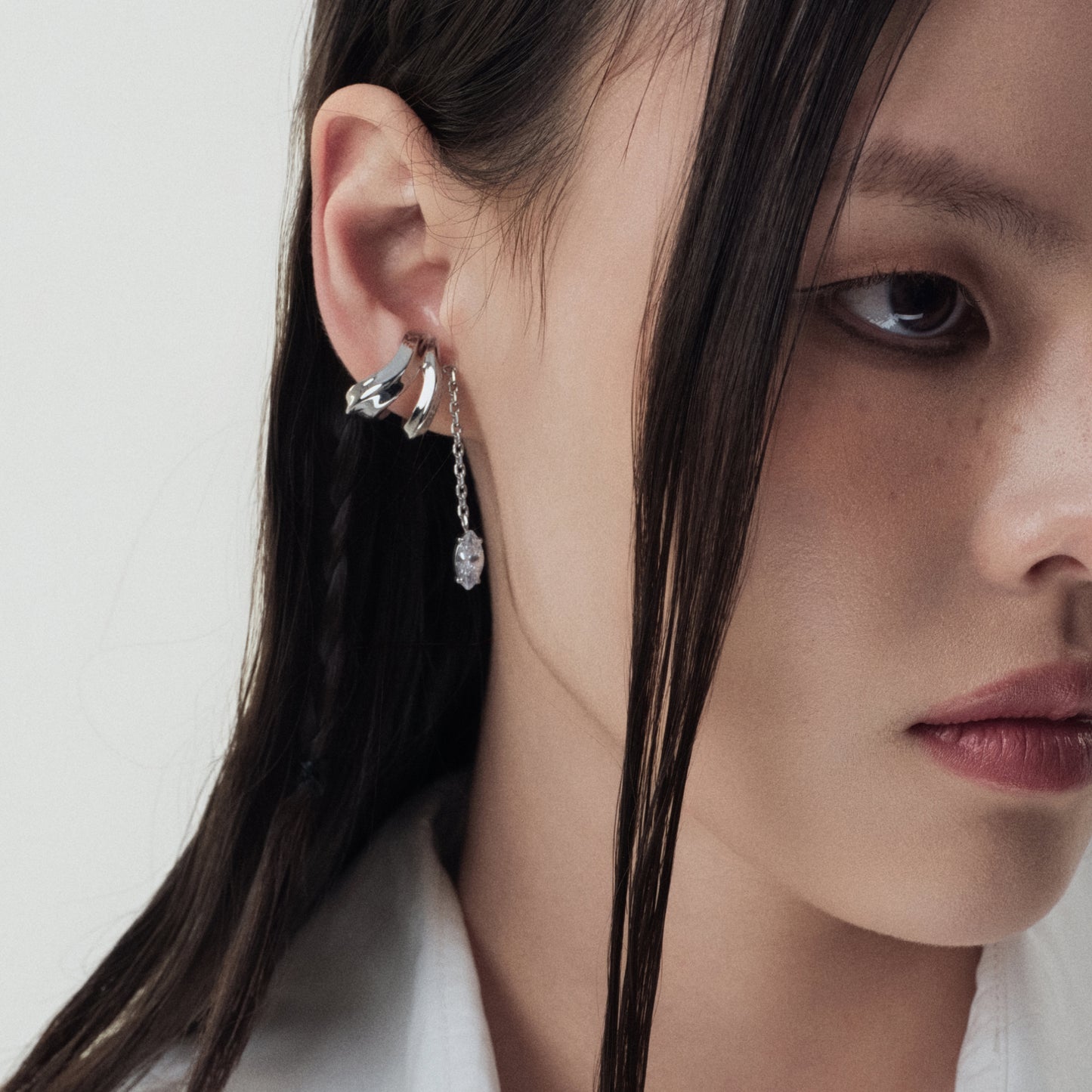 Ribbon Pendant Double-Layer Ear Cuff