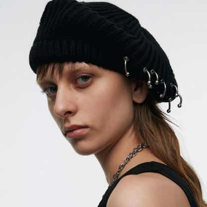 Pierced Knit Beret Hat