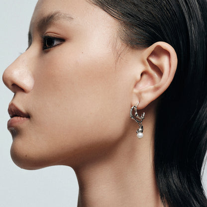 Night Cat Skull Pearl Drop Earring (Left)