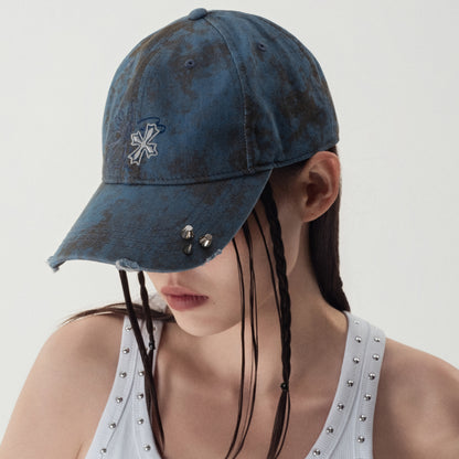 Crossflower Emblem Denim Baseball Cap
