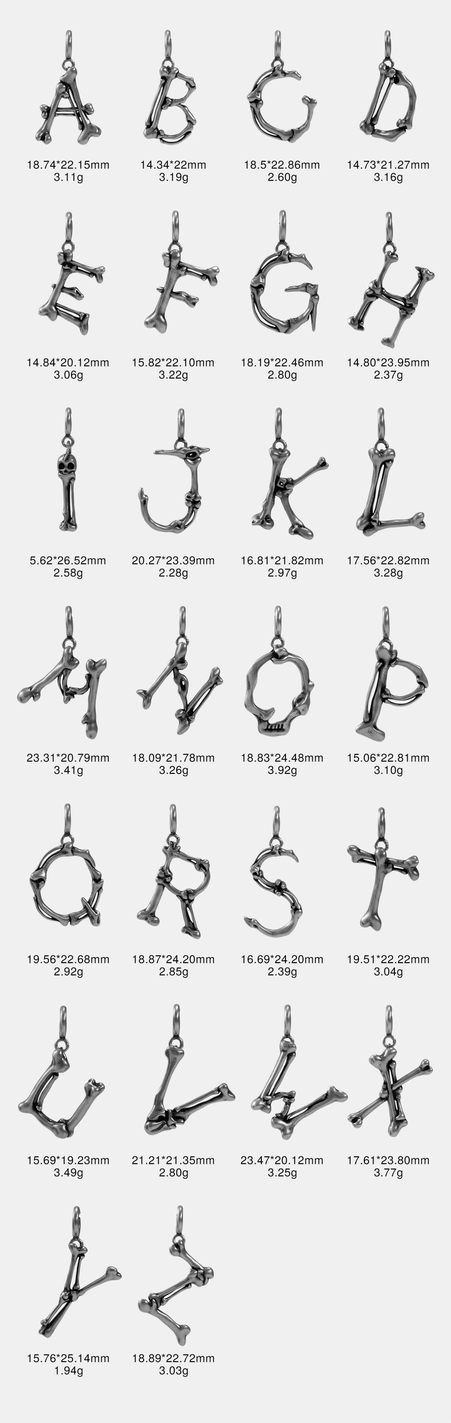 S925 Sterling Silver Bone Letter Pendant