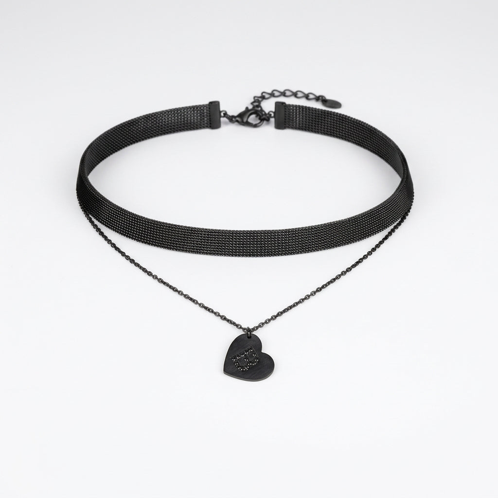 Letter Heart Layered Choker Necklace
