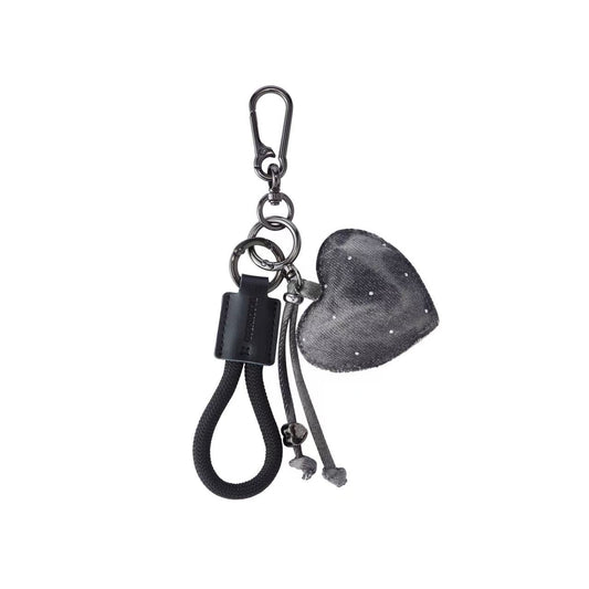Denim Heart Rhinestone Keychain