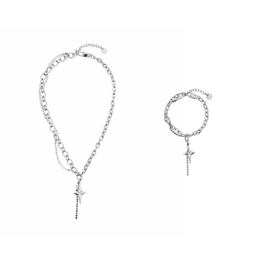 Zircon Starburst Double-Layer Jewelry Bundle (Necklace + Bracelet)