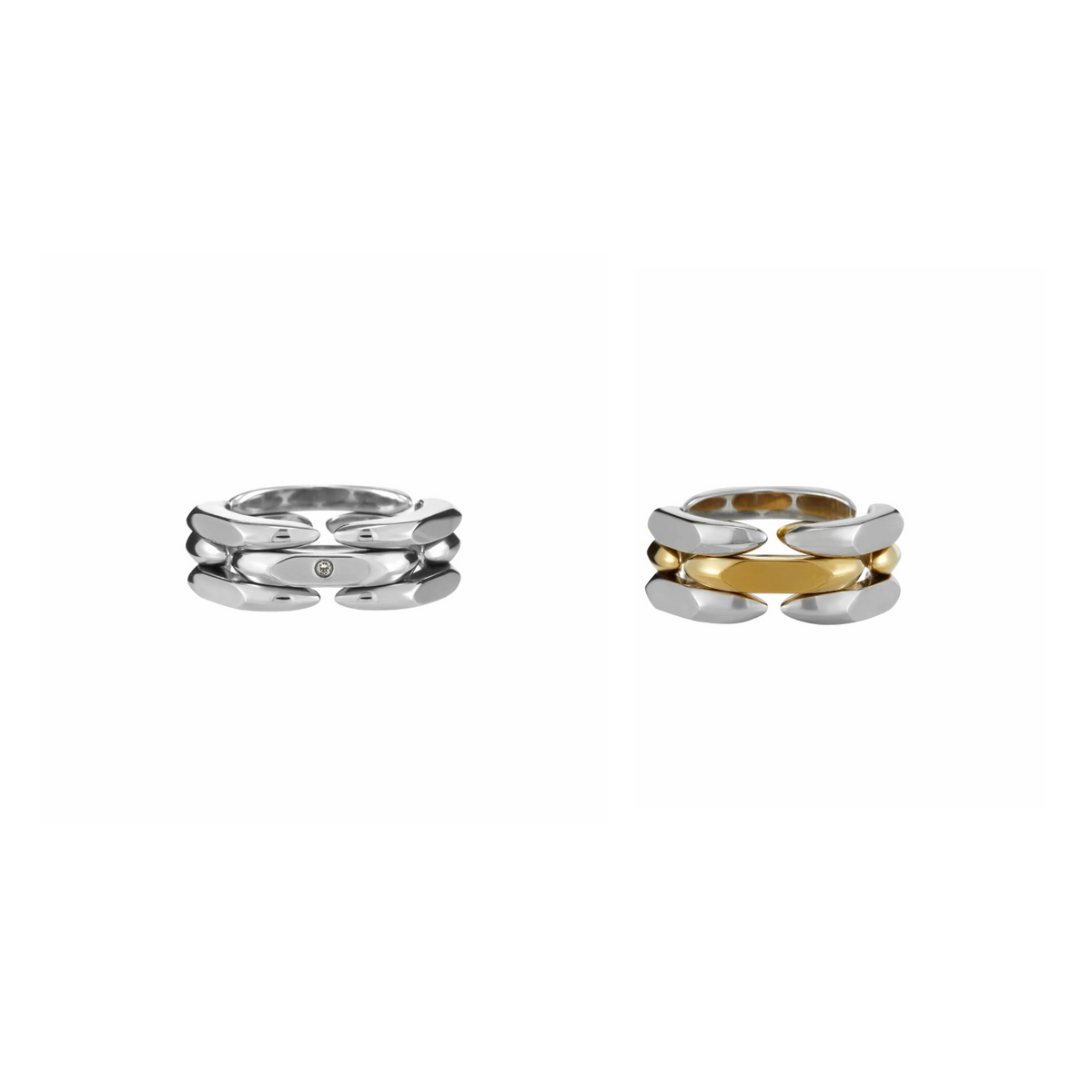 Rhinestone Inlay Structured Adjustable Matching Couple Rings Bundle
