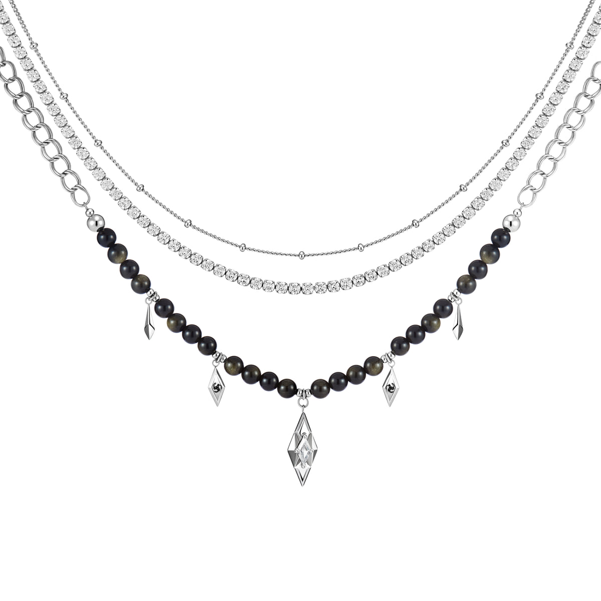 Diamond Prism Beaded Multi-Layer Necklace