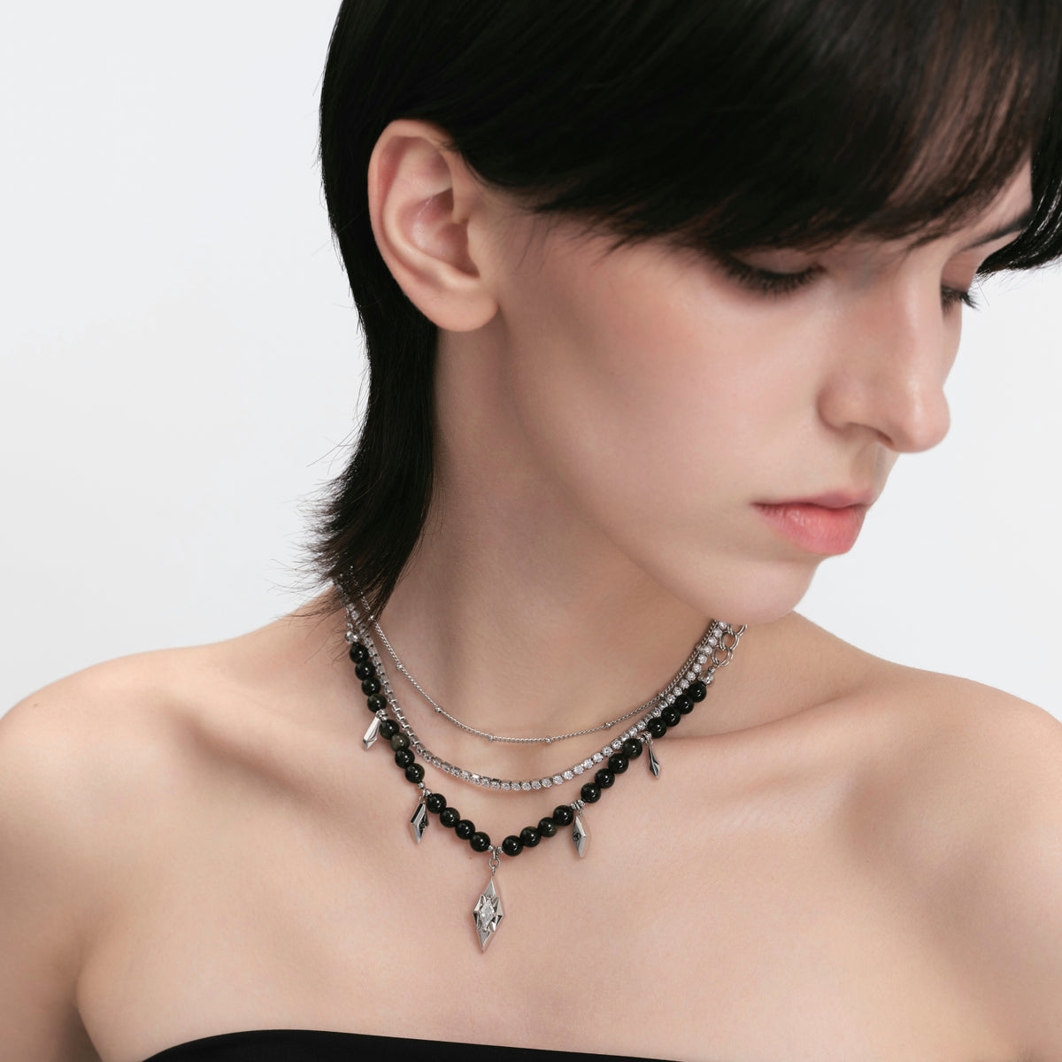 Diamond Prism Beaded Multi-Layer Necklace