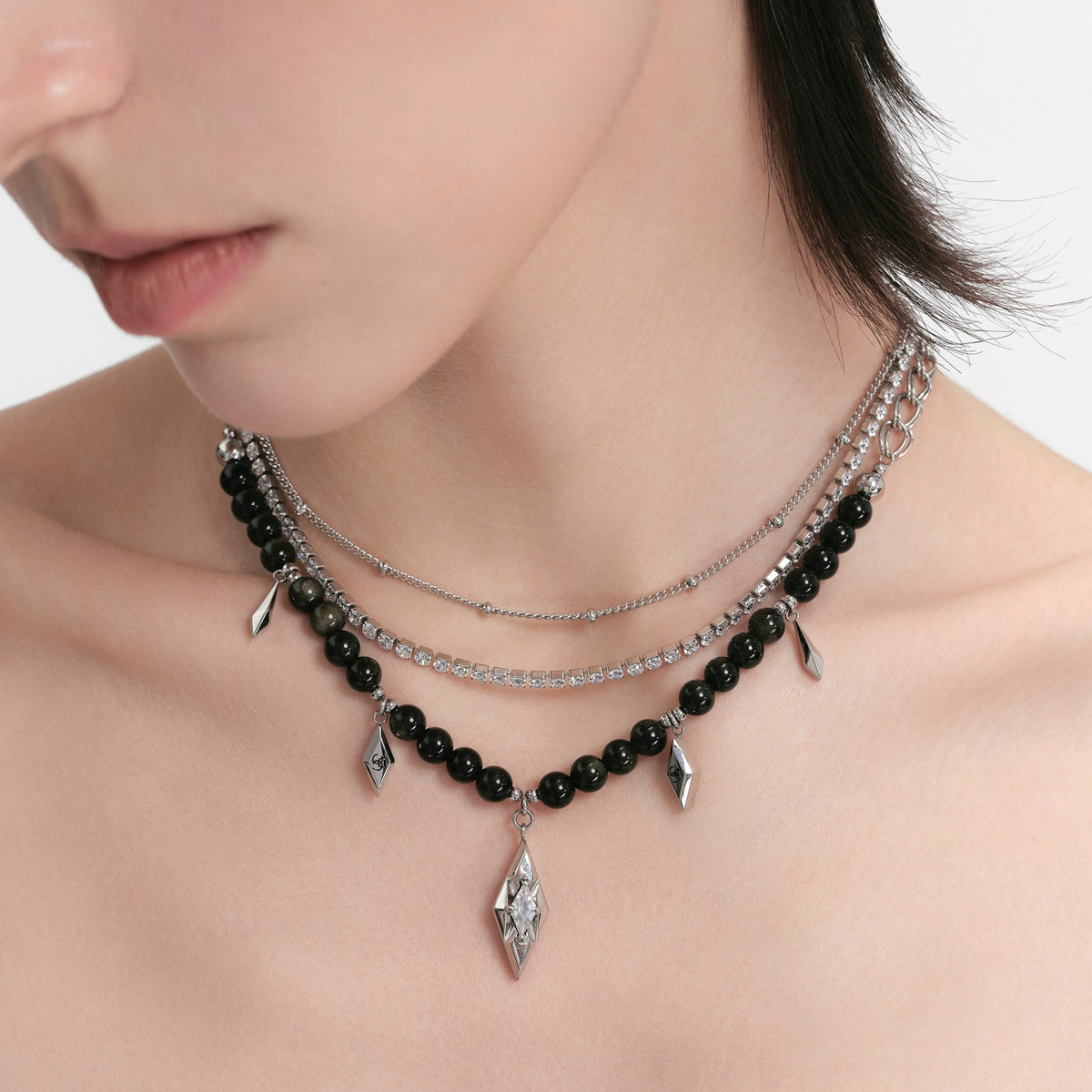 Diamond Prism Beaded Multi-Layer Necklace
