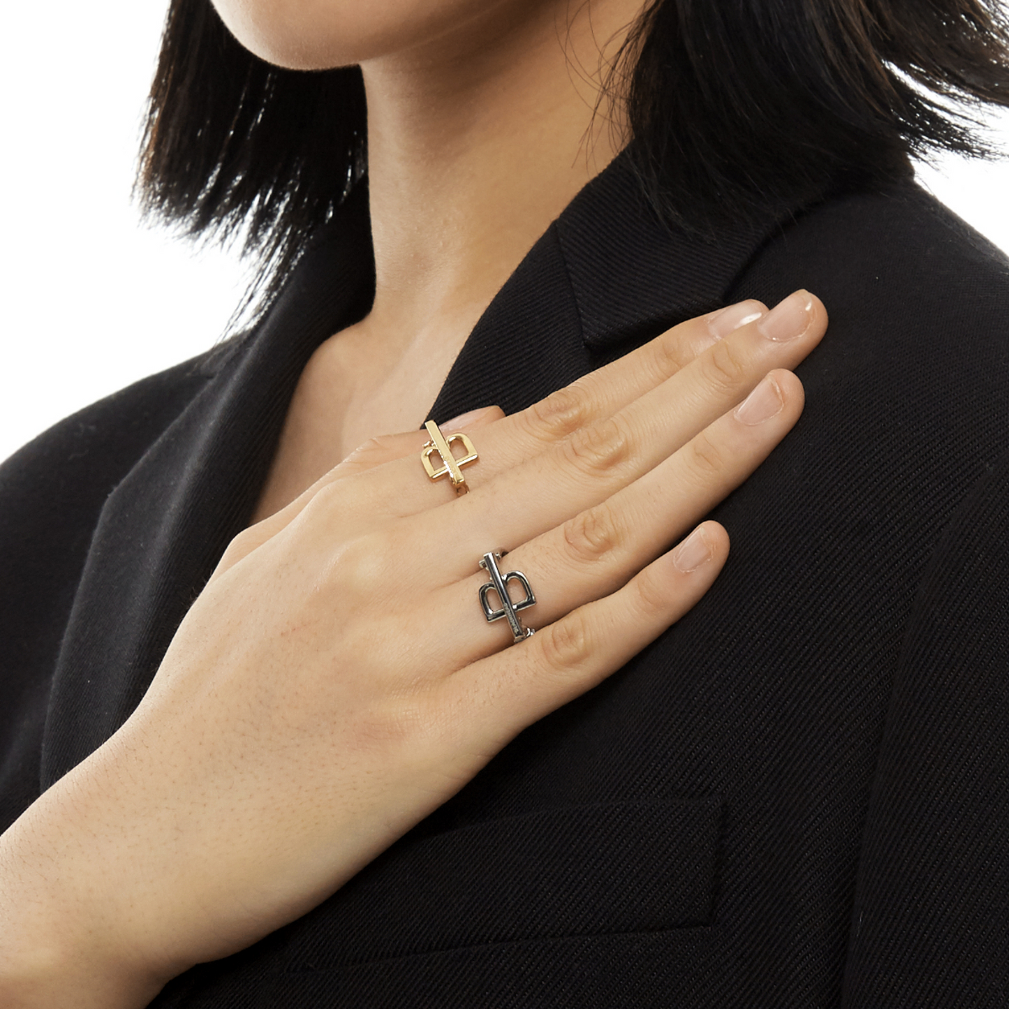 Teddy Girl Silver B Letter Chain Titanium Steel Decorated Ring
