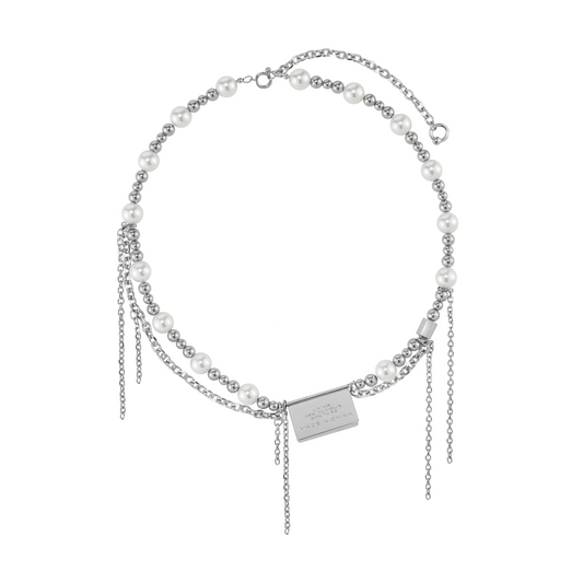 Composition Tag Decorated Beaded Necklace